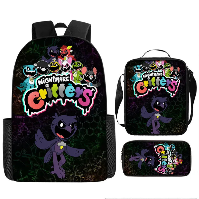 3-piece Set Nightmare Backpack Doey Doughman School Backpack For Students Horror Pianosaurus Bookbag Penbag Yarnaby Shoulderbag