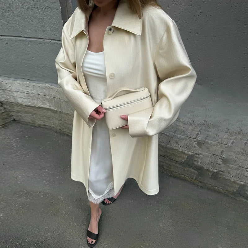 High Street Stand Collar Long Windbreakers 2026 Autumn New Ladies Solid Single-breasted Full Sleeve Trench Coat Women's Outwear