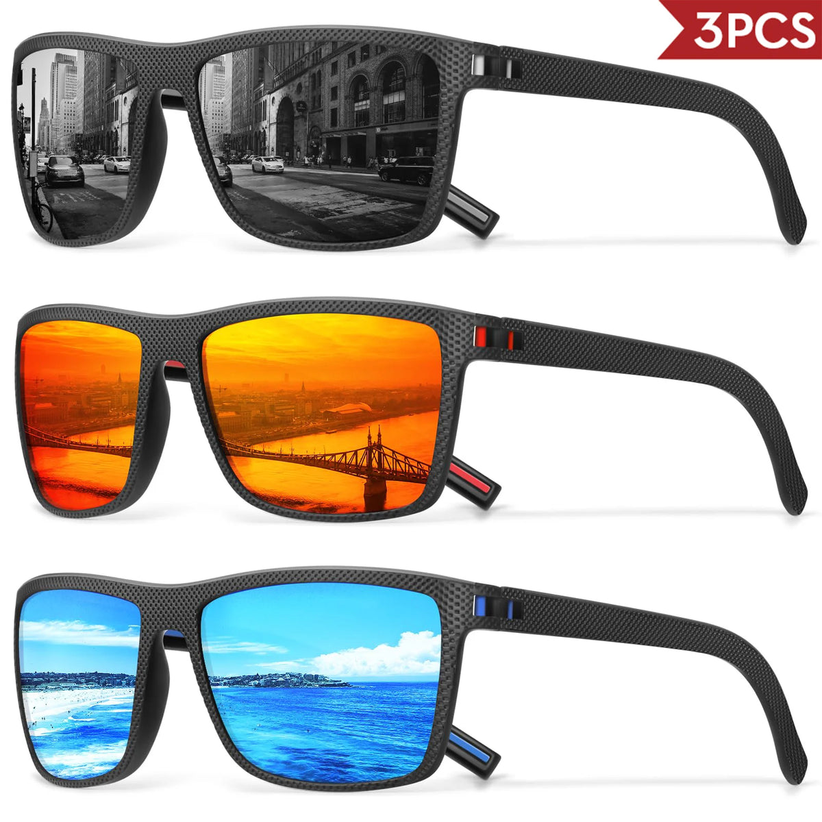 Lot de 3 ou 4 Lunettes de Soleil Polarisées VEGUEROS – UV400 & Miroir