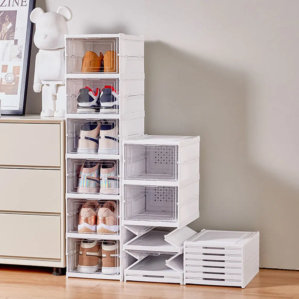 Boîte à Chaussures Transparente Empilable 3 ou 6 Niveaux – Anti-Poussière | Pliable | Salon & Chambre