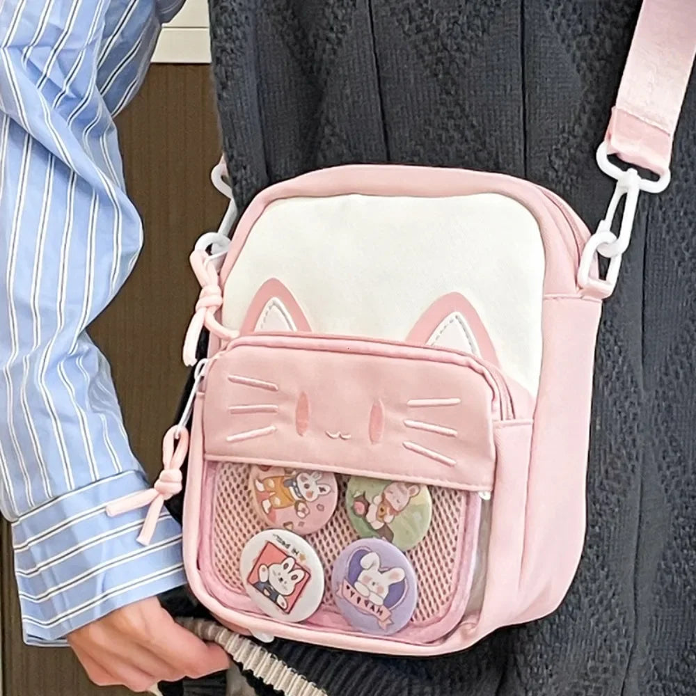 Harajuku Mini Women Ita Bags Women Casual Nylon Cartoon Cat Embroidered Bolso Mujer Daily Subculture DIY Badge Bag Female 2026