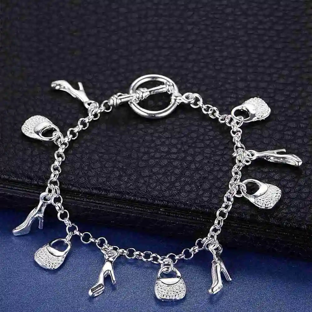Bracelet Charm en Argent Sterling 925 – Chaîne Perlée Romantique pour Femme