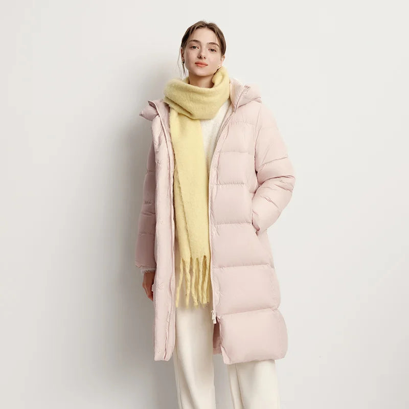 Doudoune Longue Femme Imperméable à Capuche – Duvet de Canard 90%, Coupe Ample, Hiver 2025