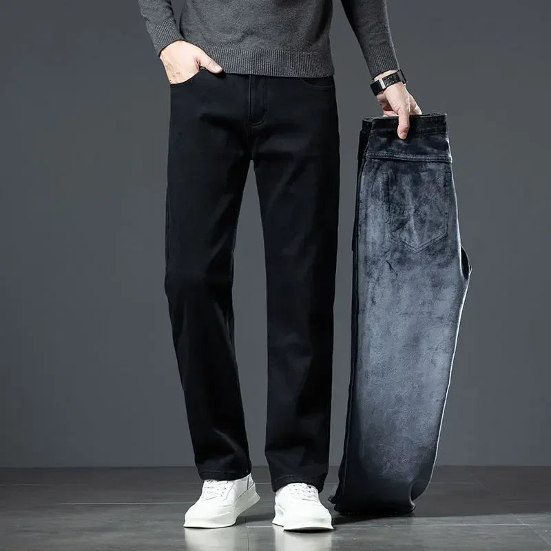 Jean Homme Polaire Épais Hiver – Coupe Droite Loose Chaud