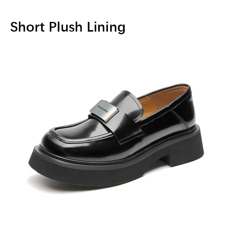 Mocassins Femme BeauToday – Cuir Véritable, Bout Rond & Décor Métal Argenté | Fait Main