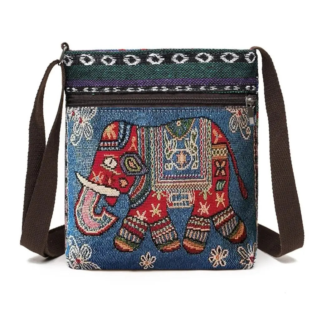 Women Square Small Canvas Embroidered Phone Shoulder Bag Retro Ethnic Style Travel Outdoor Messenger Crossbody Bag Handbags ﻿