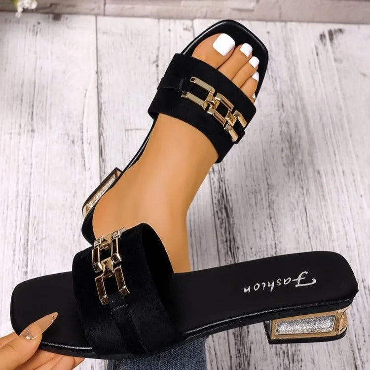 Sandales Femme Casual Bohème – Boucle Métallique, Talon Chaton, Plage & Quotidien