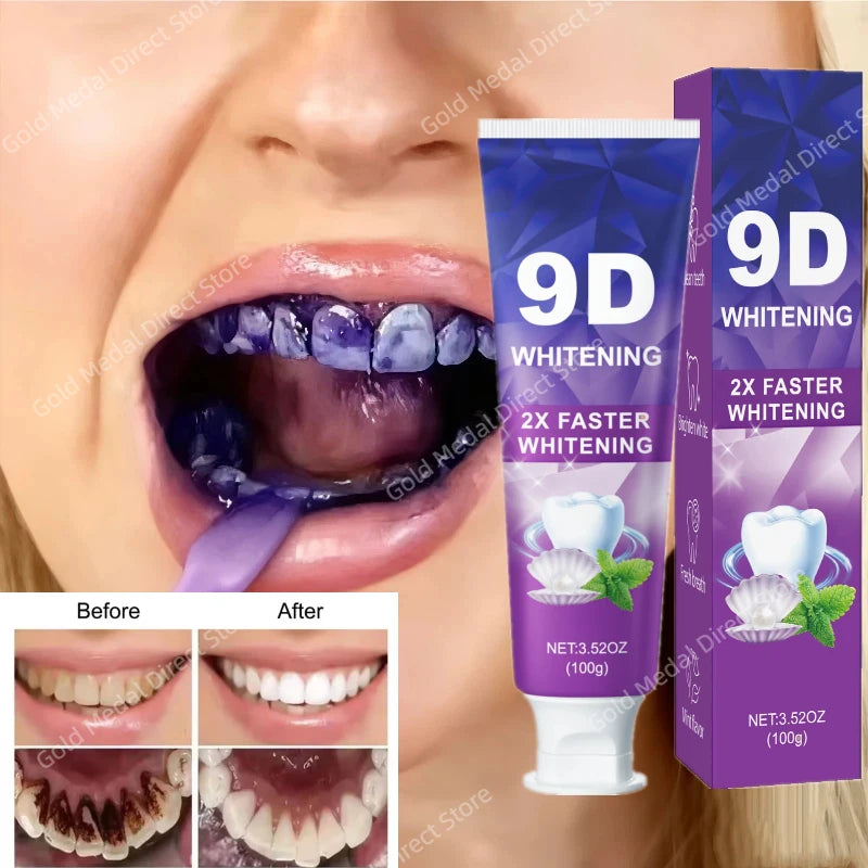 9D 5DPurple Teeth Whitening Toothpaste Remove Plaque Stains Cleaning Oral Hygiene Dental Bleach Tools Fresh Breath Beauty Health