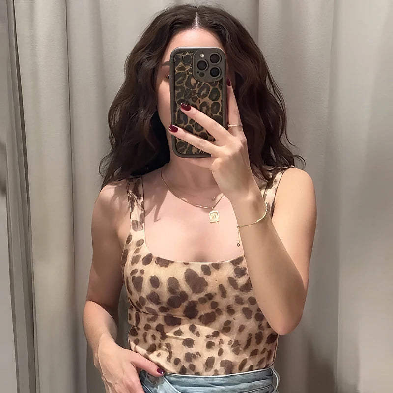 Body Femme Sans Manches Dos Nu – Imprimé Léopard & Pois, Style Corset Été (S/M/L)