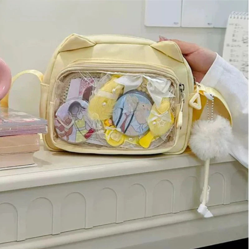 Japanese Pink Harajuku Cute Girls Y2K Transparent Cartoon Ita Bag Doll Versatile Crossbody Bag Casual Mobile Phone Сумка