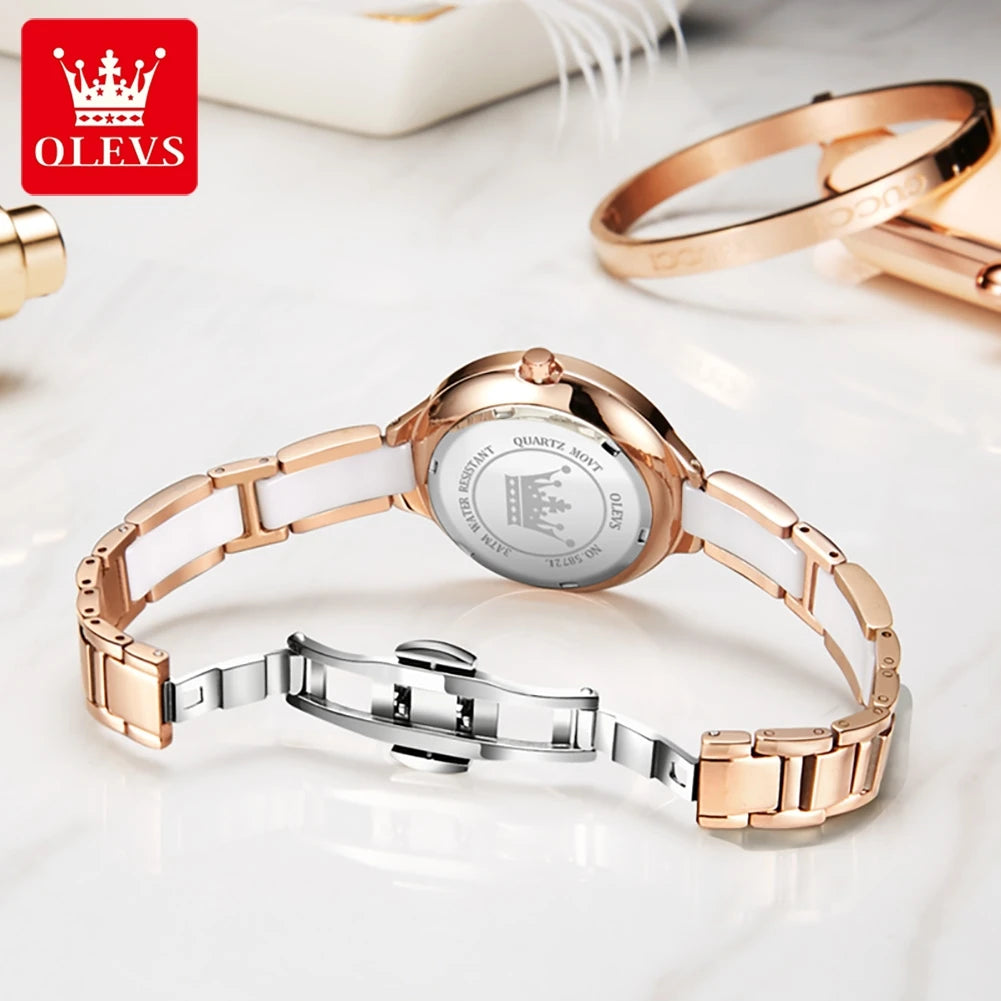 Montre Femme OLEVS 5872 – Céramique Quartz Luxe, Élégante & Imperméable