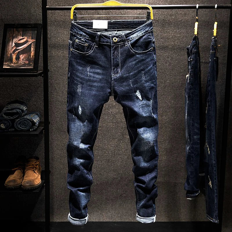 Jean Slim Straight Élastique Homme Ripped Délavé American Korean Style 9 Coloris Tailles 28-38