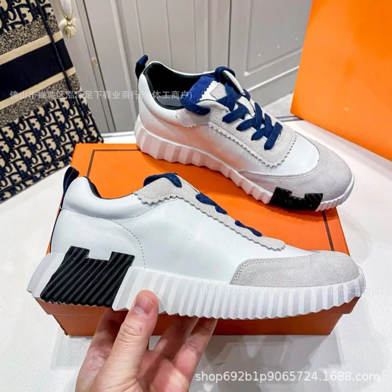 for H home, classic breathable casual sports shoes multi-color splicing leather fashion versatile mesh lace-up dad shoes men