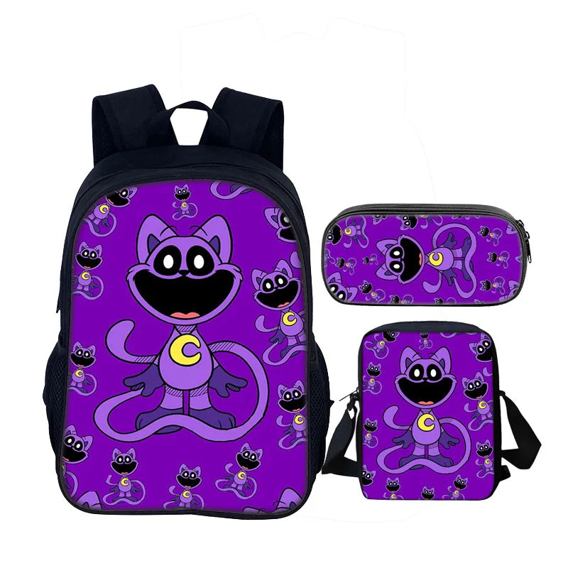 3pcs Set Smiling Critters School Bag 40cm/15.7inch Backpack Shoulder Bag Pencil Case Computer Book Bags for Boys Girls Best Gift