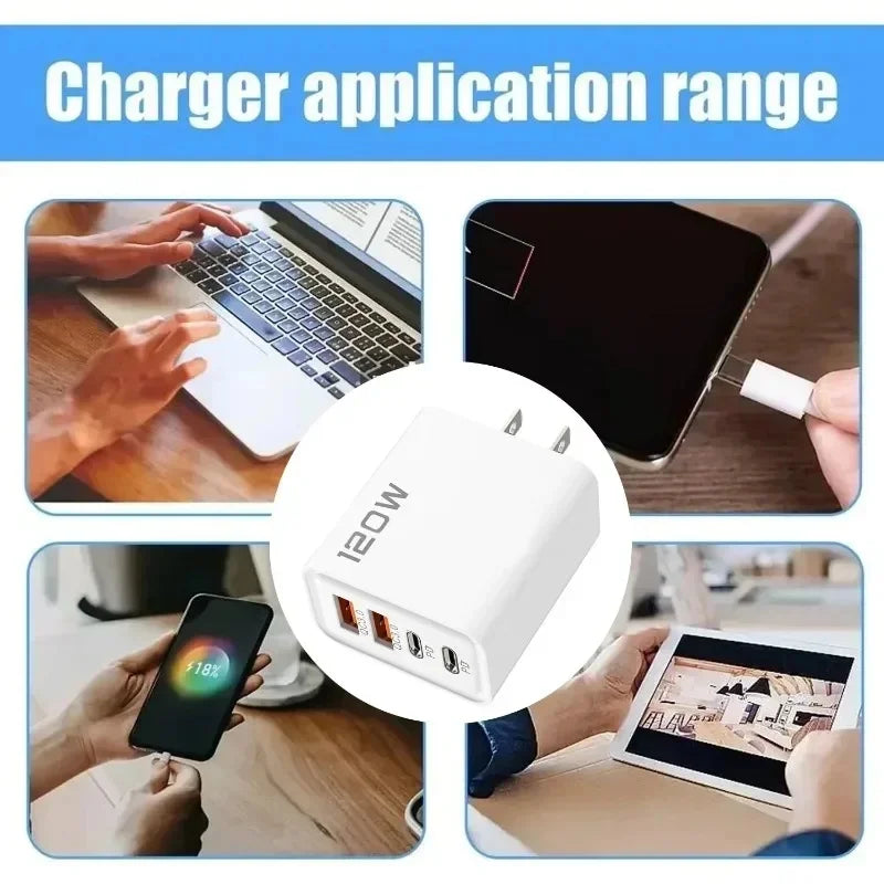 Chargeur USB-C 120W 4 Ports - Charge Rapide PD & QC3.0
