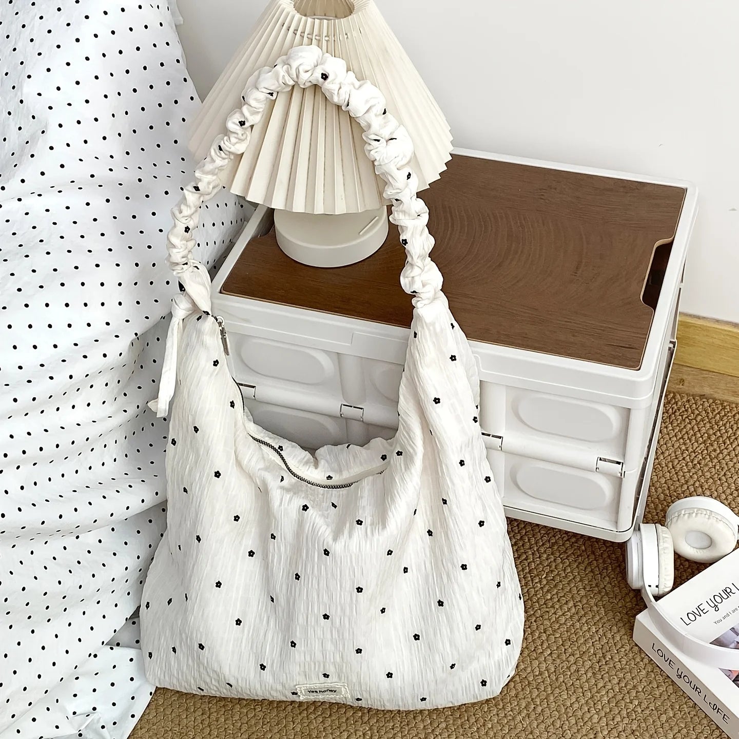 Sac Bandoulière Floral Plissé – Grande Capacité, Style Coréen