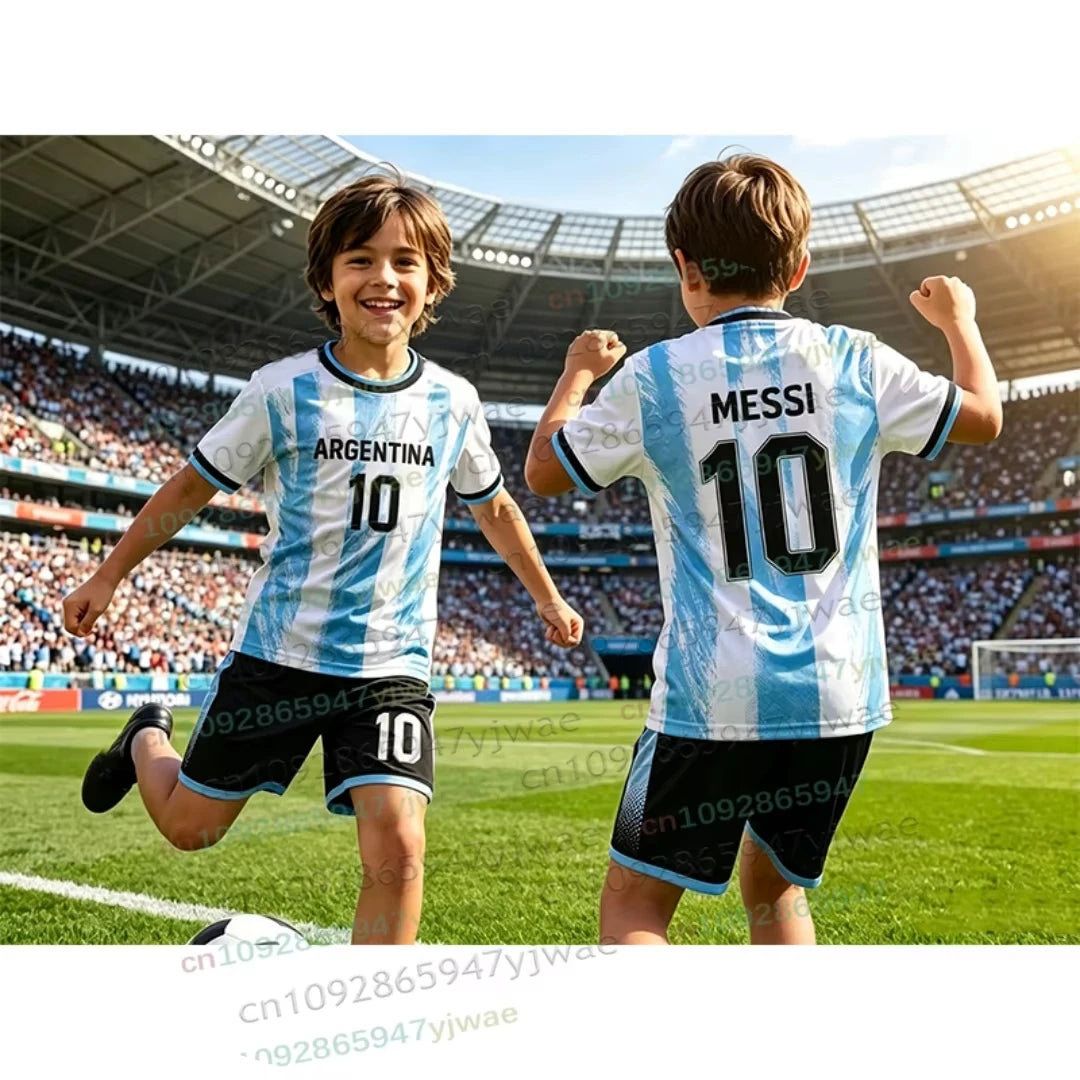 2026 Harajuku Argentina Special Messi 10 Football Jersey Shorts Tee Set Women Men Kids Shirt And Shorts Summer Fans 2 Piece Sets