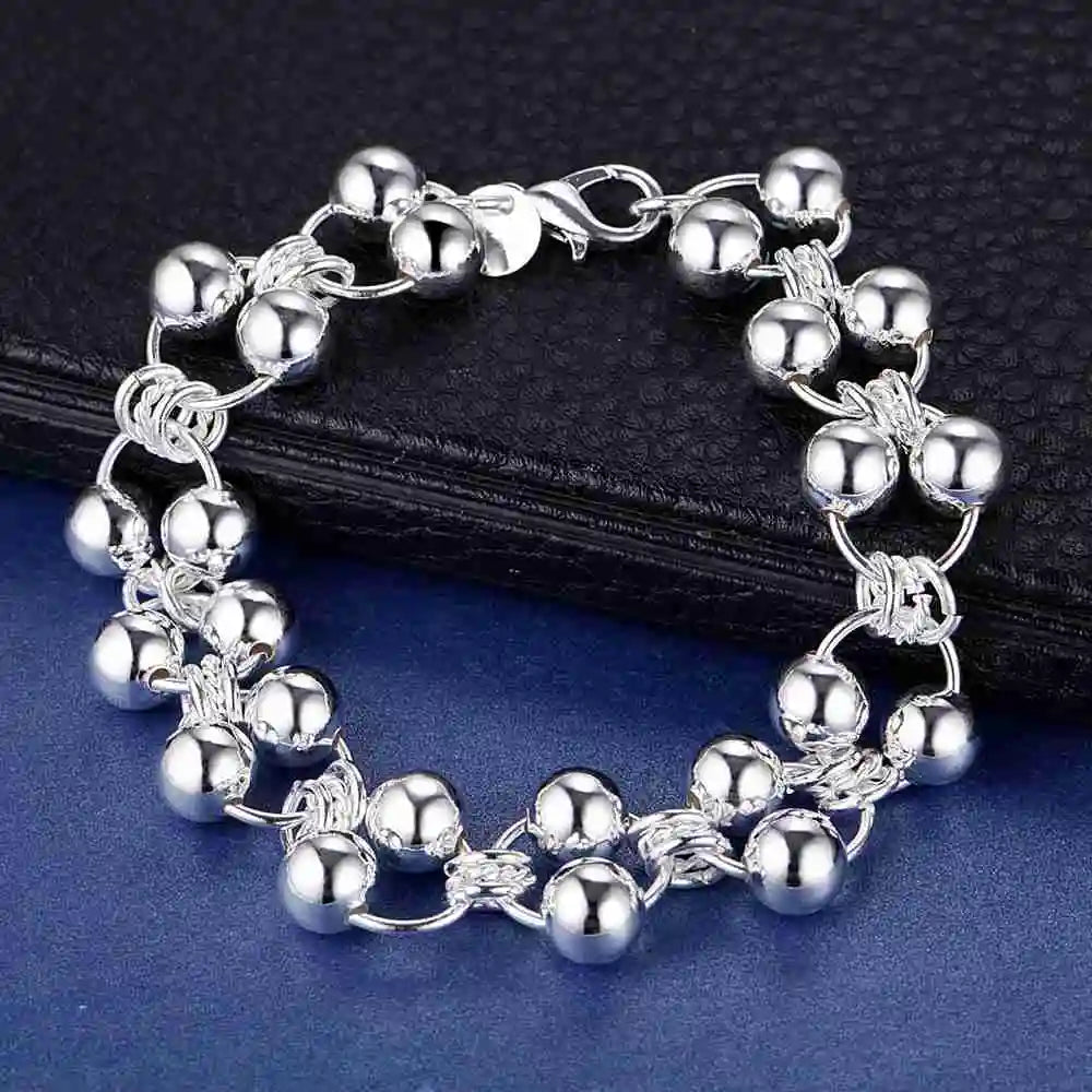 Bracelet Charm en Argent Sterling 925 – Chaîne Perlée Romantique pour Femme