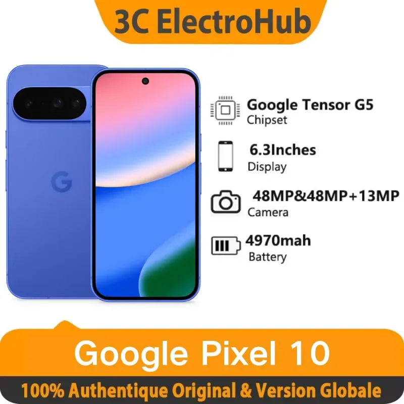 Google Pixel 10 – Tensor G5, 6,3" OLED 120Hz, Triple Caméra, 4970 mAh, NFC, 5G