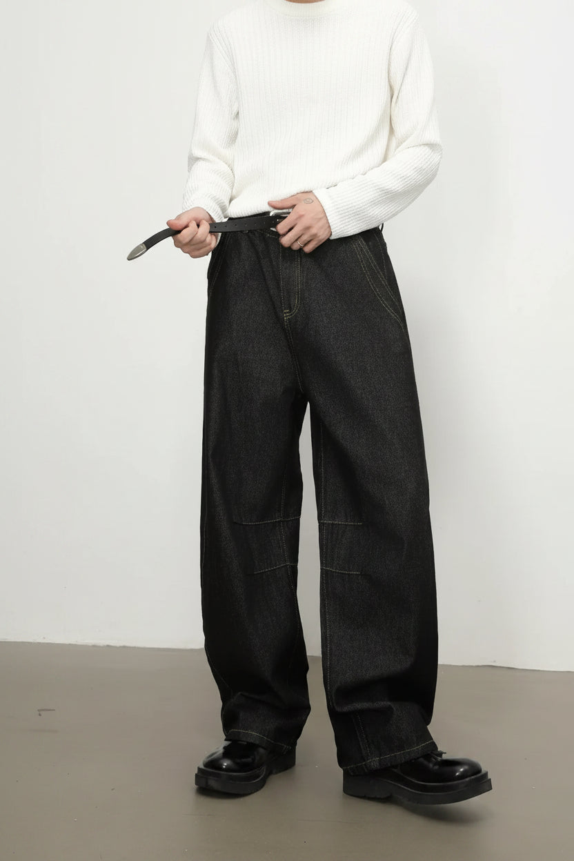 Jean Wide Leg Homme Denim Noir Splicing Loose Polyvalent Stretch | Tailles S-XL