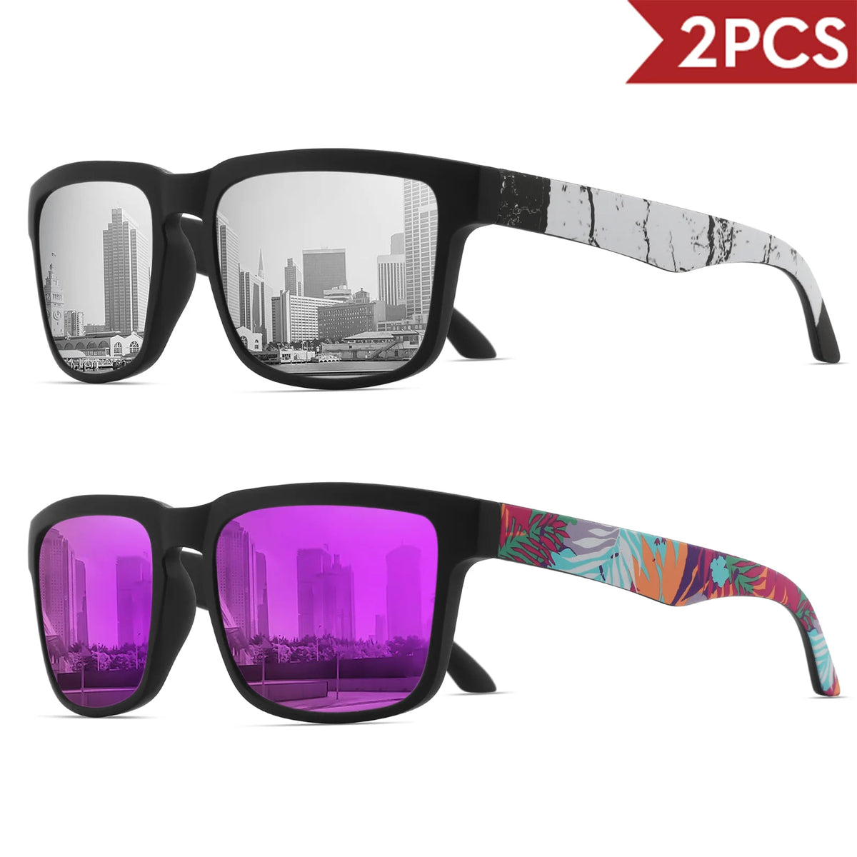 Lot de 2 Lunettes de Soleil Sport Carrées VEGUEROS – UV400 Mixte