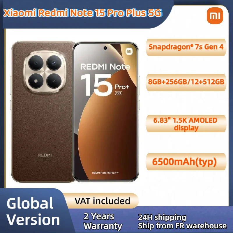 Xiaomi Redmi Note 15 Pro Plus 5G – Version Globale | Snapdragon 7s Gen 4 | Écran 6,83" AMOLED 1,5K | Caméra 200MP | Batterie 6500mAh | Charge 100W