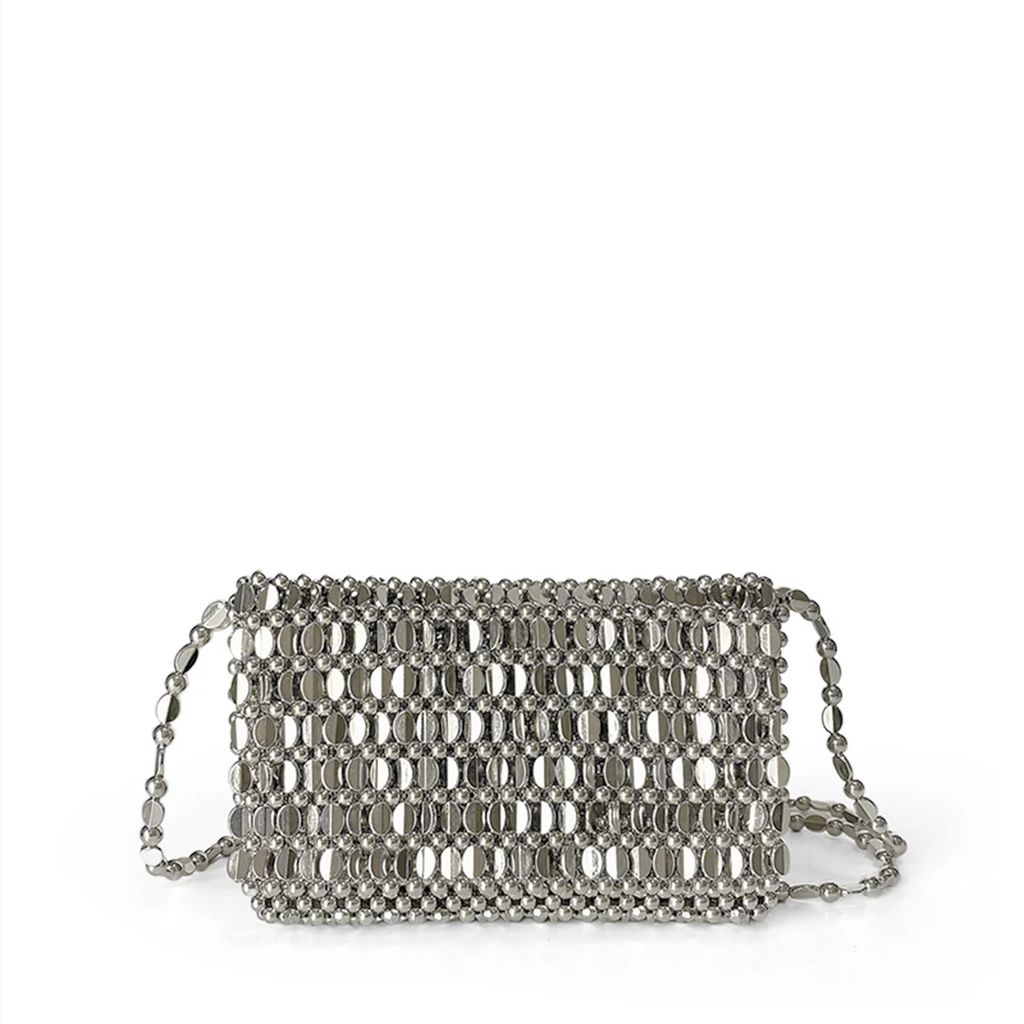 Pochette Téléphone Clapet Perlée – Design Argenté Creux Fait Main, Style Rétro Glam