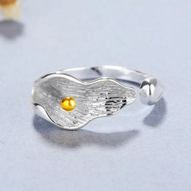 Bague Lotus en Argent Sterling 925 Femme – Texture Rétro & Ajustable | Cadeau Bijou