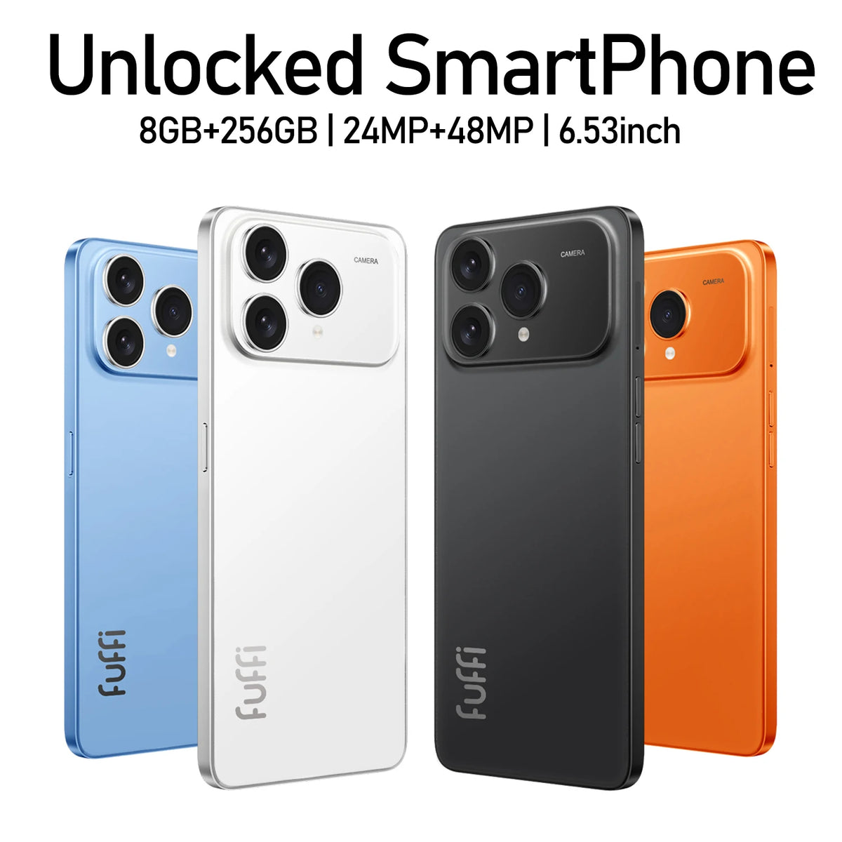 FUFFI M17 Pro Unlocked 4G Smartphone | 6.53' HD, 8+256GB, 4000mAh Battery, 48MP Camera, Fast Charging, Face Recognition, Android | Daily Office & Gift