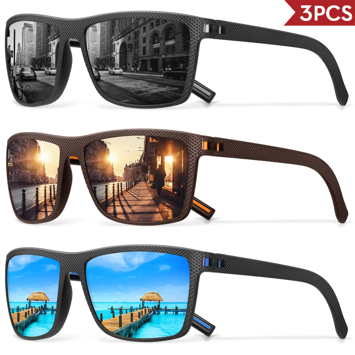 Lot de 3 ou 4 Lunettes de Soleil Polarisées VEGUEROS – UV400 & Miroir