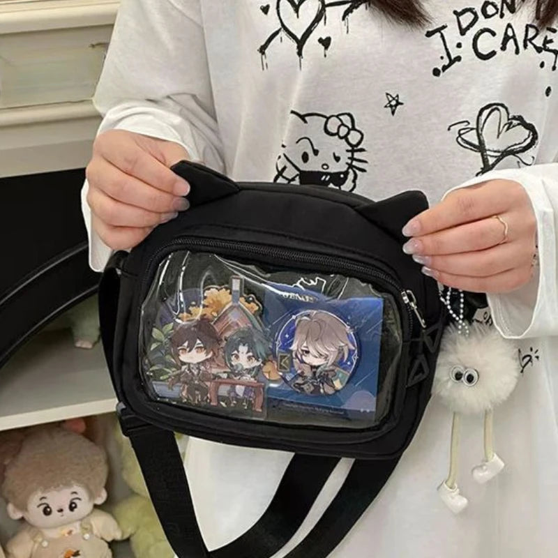 Japanese Pink Harajuku Cute Girls Y2K Transparent Cartoon Ita Bag Doll Versatile Crossbody Bag Casual Mobile Phone Сумка