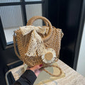 Sac de Plage Femme Yogodlns – Paille Rotin Tressé Main Demi-Lune, Nœud & Ruban, Style Bohème, 2 Coloris