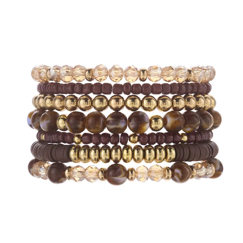 Lot 7 Bohemian Women's Bracelets – Beads, Tiger's Eye & Crystal