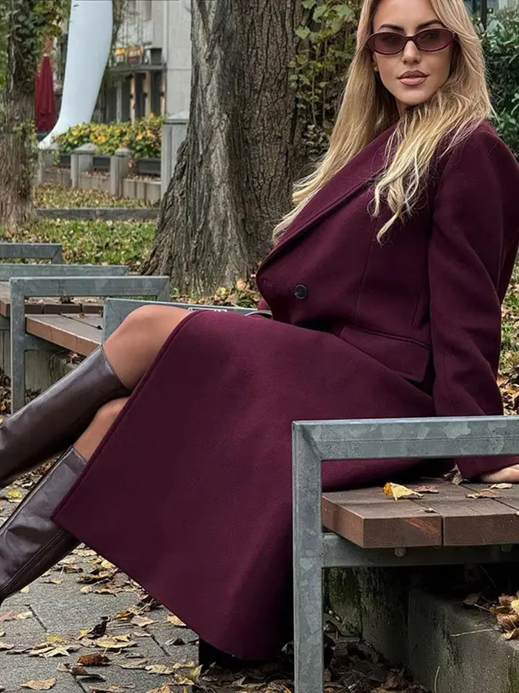 HH – Manteau Long Femme Double Boutonnage, Col Revers, Style High Street Automne-Hiver