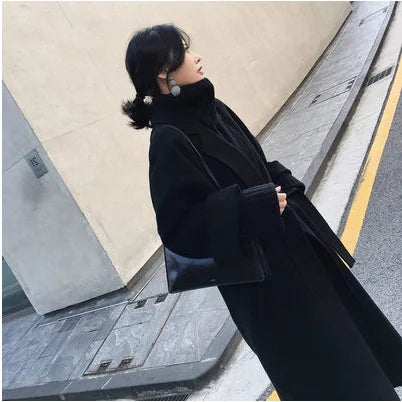 Manteau en Laine Épais pour Femme – Style Coréen Rétro Long