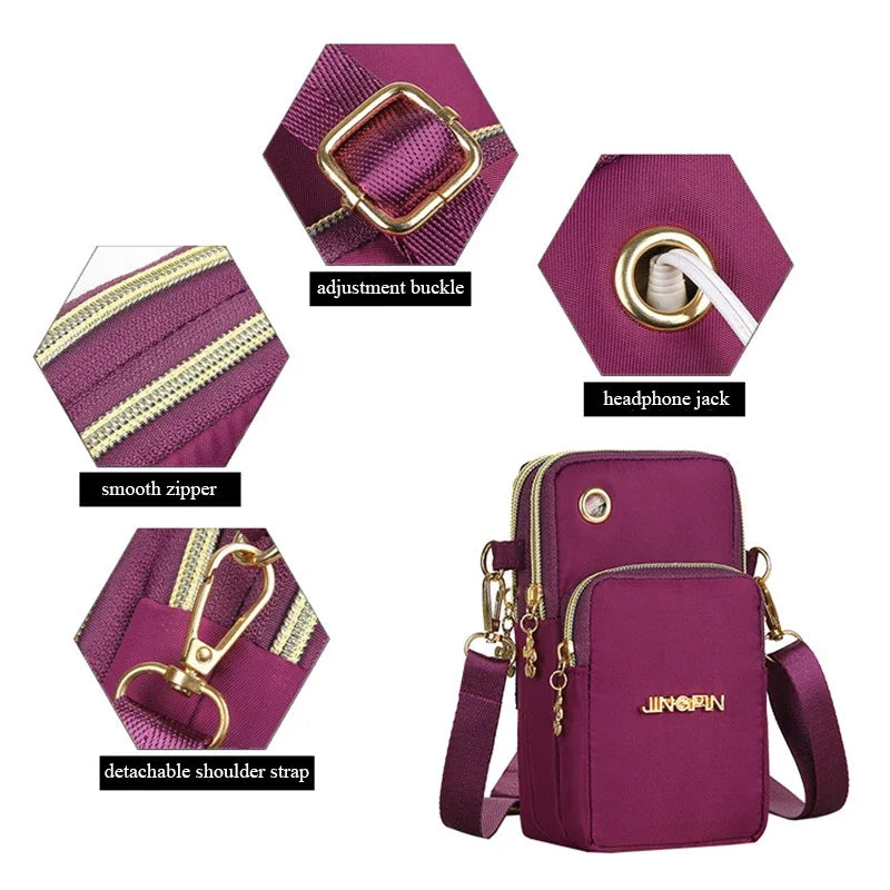 Mobile Phone Crossbody Bags for Women Shoulder Bag Fashion Cell Phone Pouch With Headphone Plug 3 Layer Wallet