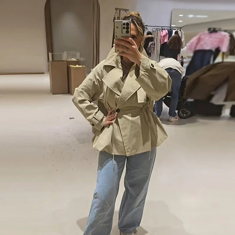 Trench Coat Femme Élégant – Veste Boutonnée Ceinturée Style Coréen | Automne 2026