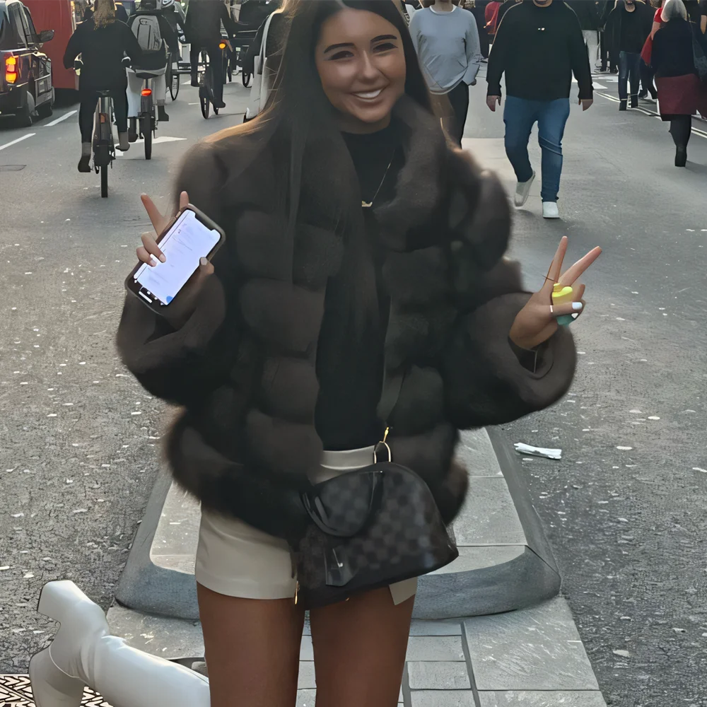 QUEENTINA Winter New Women's Cold Real Fox Fur Coat With Collar Especially Overcoat Leather Female Natural Plus Size 2023 Luxury