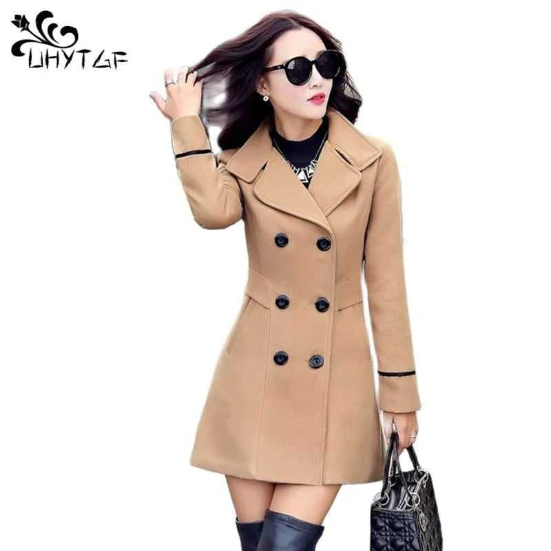 UHYTGF – Manteau Femme Laine Double Boutonnage, Coupe Slim Élégante, Style Bureau, Automne-Hiver