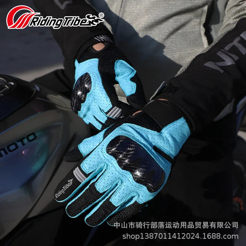 MCS-67 Genuine Leather Summer Motorcycle Moto Gloves Carbon Fiber Knuckle Guard gp Accessories Mesh Touchscreen Cross Equipment