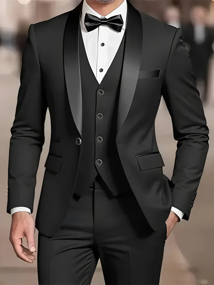 Men's Formal Suit Set Business Casual Slim Fit Tuxedo for Wedding, Long Sleeve Notch Lapel, Groom