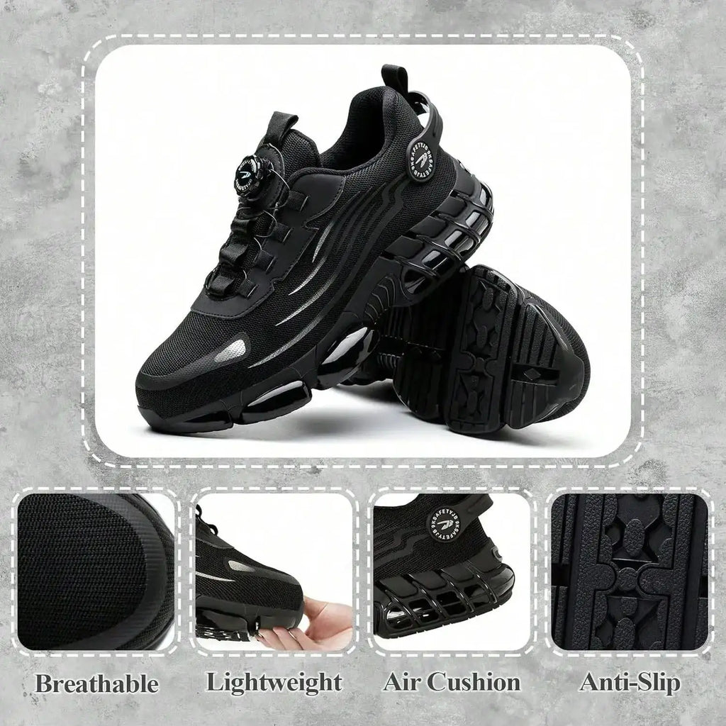 Rotary Button Safety Shoes 37-48 Size for Men, Men Women Steel Toe Cap Sneakers Lace-free Shoes Puncture-proof Anti-smash Boots