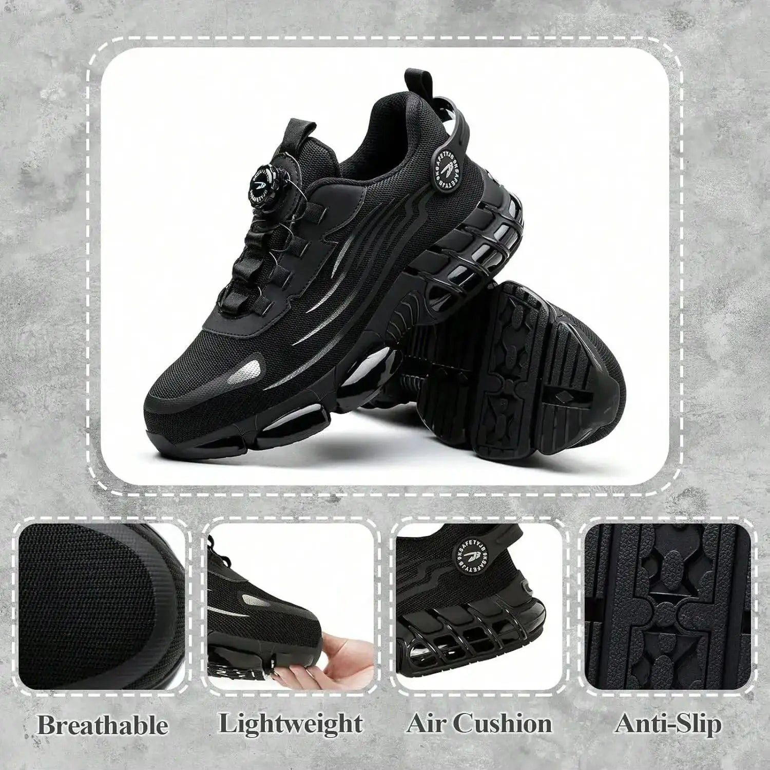 Rotary Button Safety Shoes 37-48 Size for Men, Men Women Steel Toe Cap Sneakers Lace-free Shoes Puncture-proof Anti-smash Boots