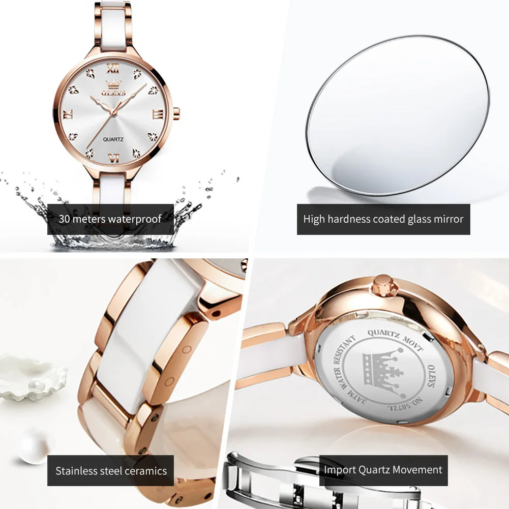 Montre Femme OLEVS 5872 – Céramique Quartz Luxe, Élégante & Imperméable
