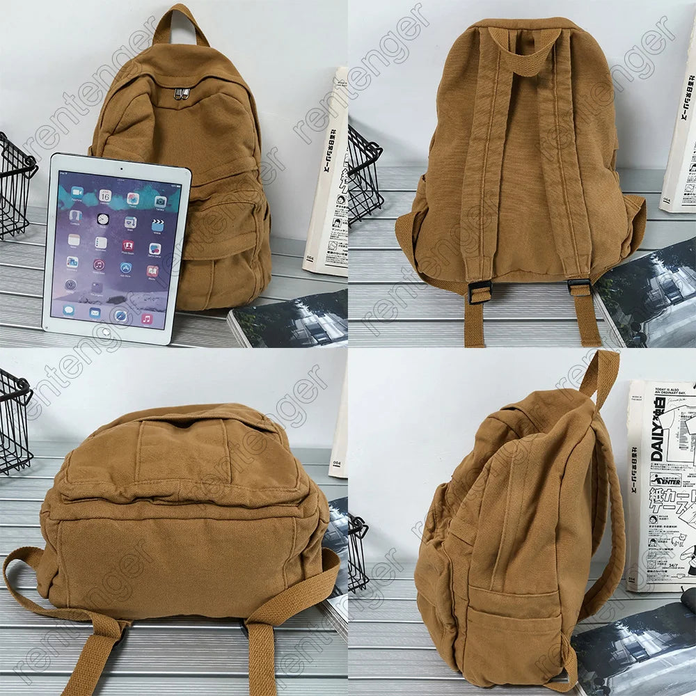 Sac à Dos Femme Canvas Vintage Kawaii – 32x13x34 cm | Laptop | École & Voyage | Noir Vert Violet Kaki