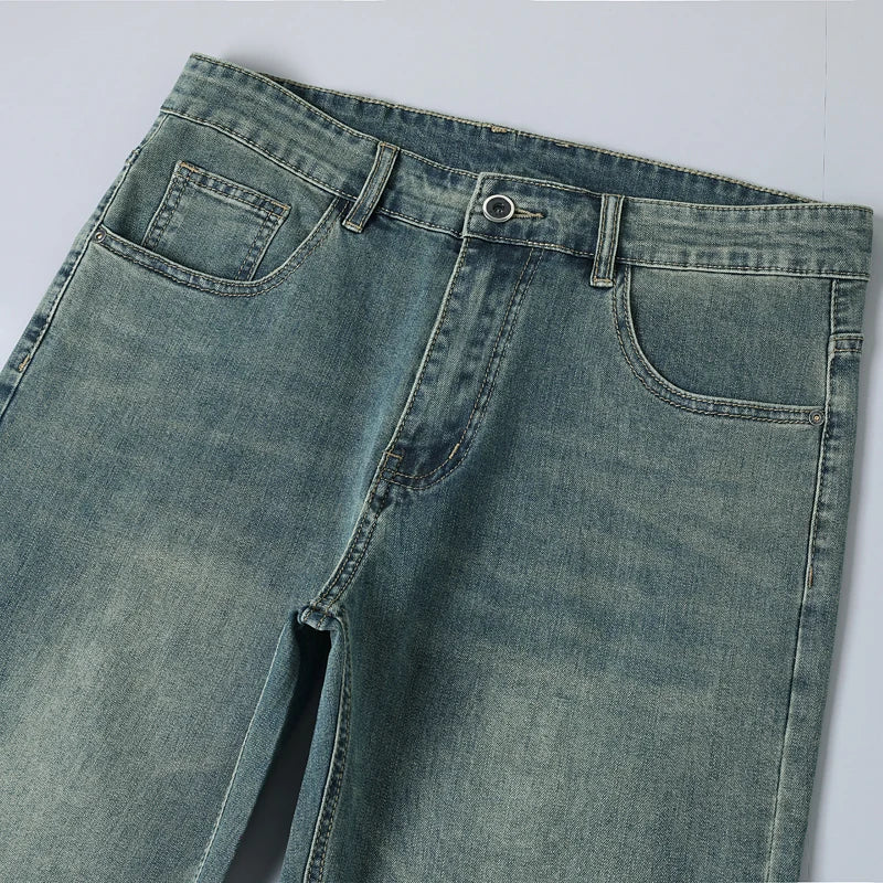 Jean Droit Ample Homme – Denim Léger Respirant Taille Haute Business Casual