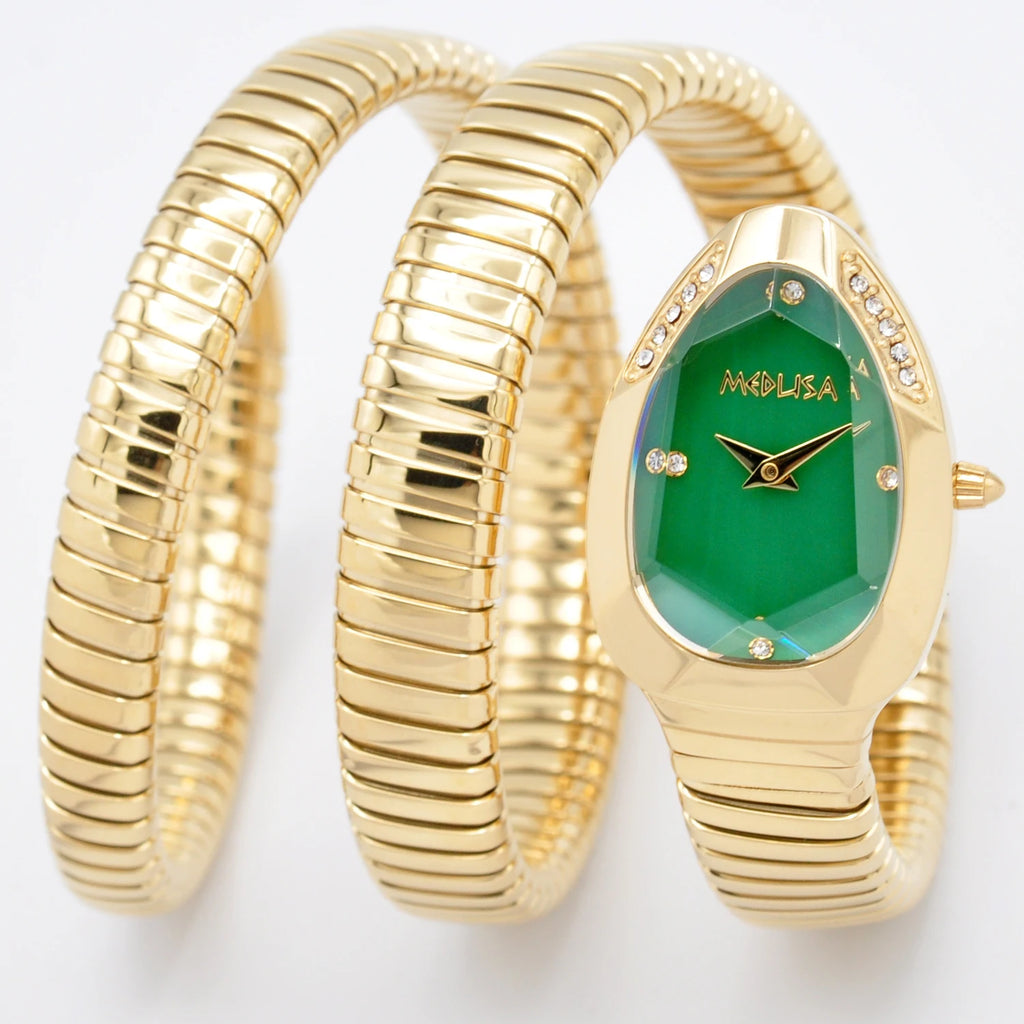 2026 High Quality Gold Diamond Set Snake Shaped Dress Watch Bangle Style Fashionable Unique Brand Same Style Women's Wristwatch
