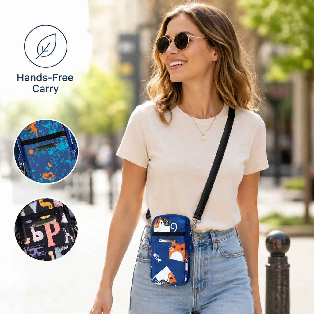 Mini Sac Bandoulière Téléphone Femme – Imprimé Chat & Motifs