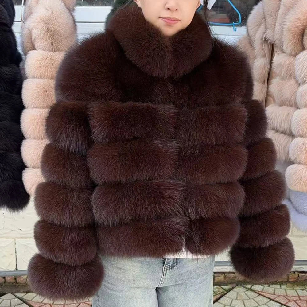 QUEENTINA Winter New Women's Cold Real Fox Fur Coat With Collar Especially Overcoat Leather Female Natural Plus Size 2023 Luxury