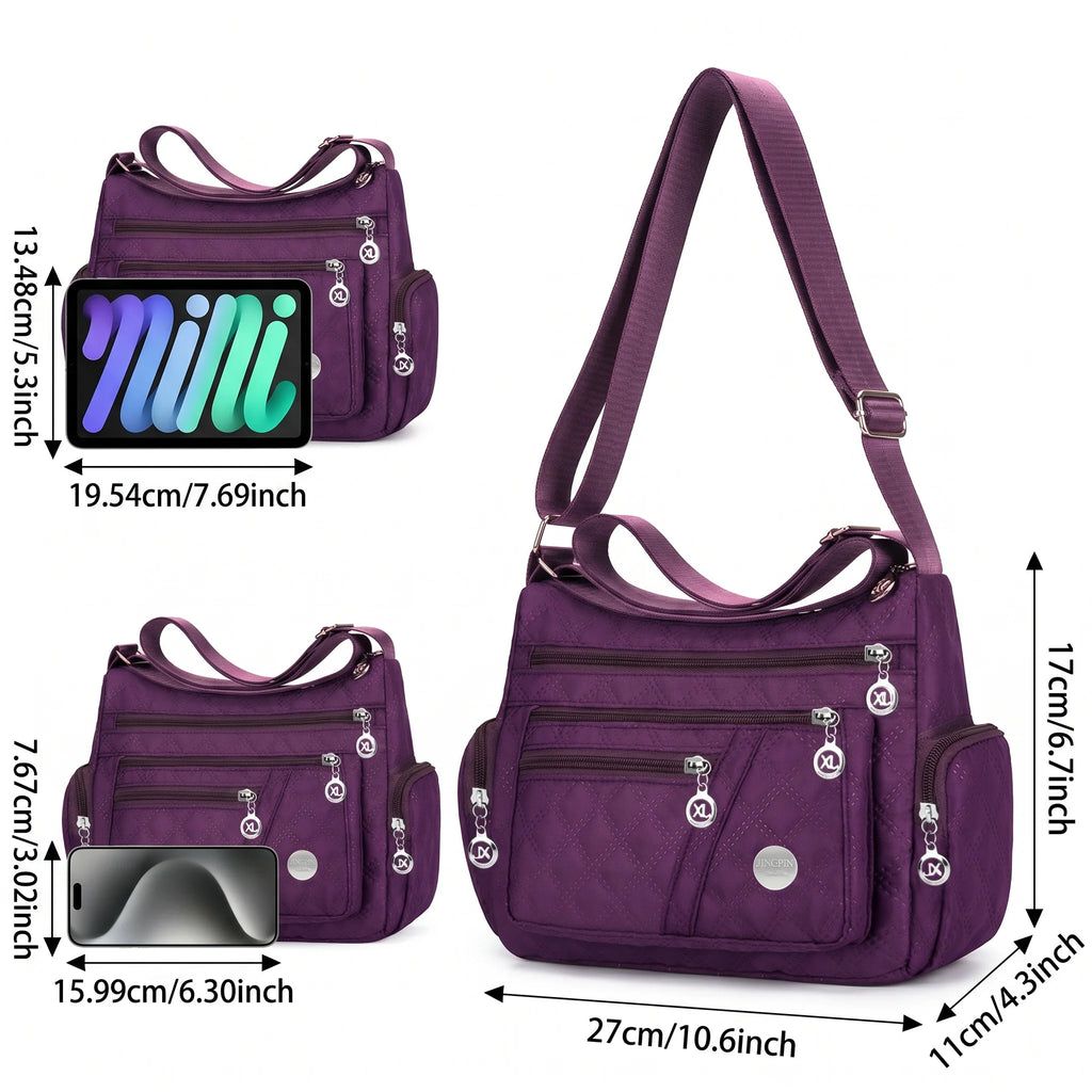 Sac Bandoulière Femme Pomelo Best – Nylon Matelassé Imperméable, Multi-Poches, Bretelle Réglable, 3 Coloris